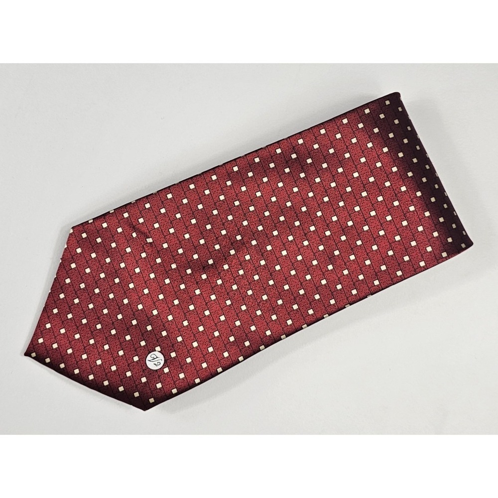Versace Burgundy Red Geometric Silk Tie with White Dots